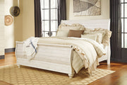 Willowton Whitewash King Sleigh Bed, Dresser, Mirror, Chest and Nightstand from Ashley - Luna Furniture