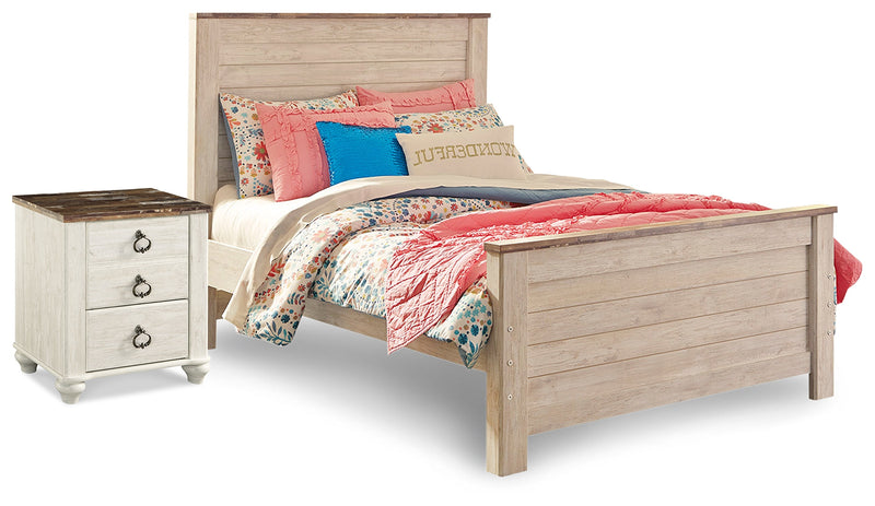 Willowton Whitewash Full Panel Bed and Nightstand from Ashley - Luna Furniture
