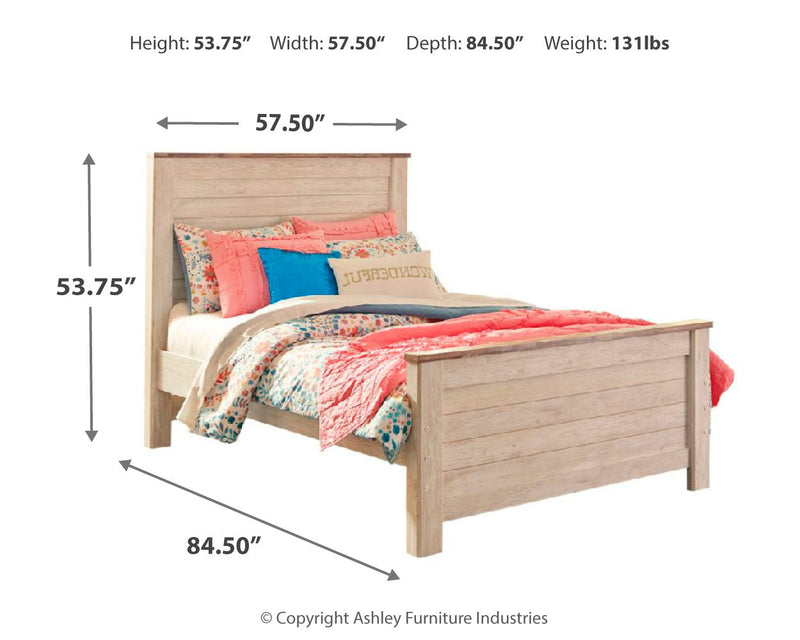 Willowton Whitewash Full Panel Bed and Nightstand from Ashley - Luna Furniture