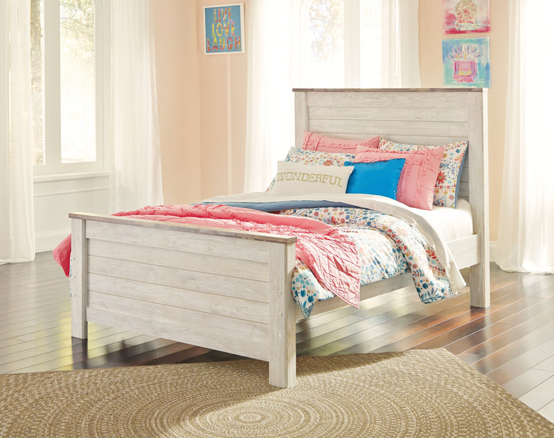 Willowton Whitewash Full Panel Bed and Nightstand from Ashley - Luna Furniture