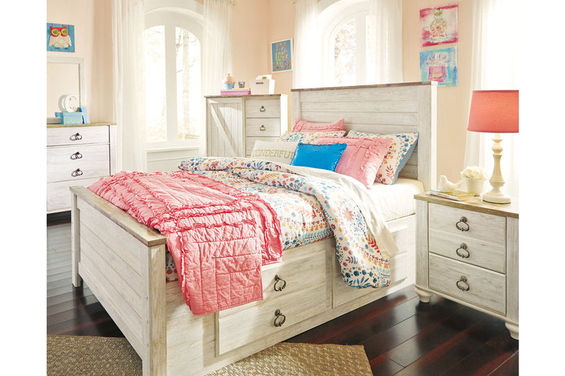 Willowton Whitewash Full Panel Bed with 2 Storage Drawers from Ashley - Luna Furniture
