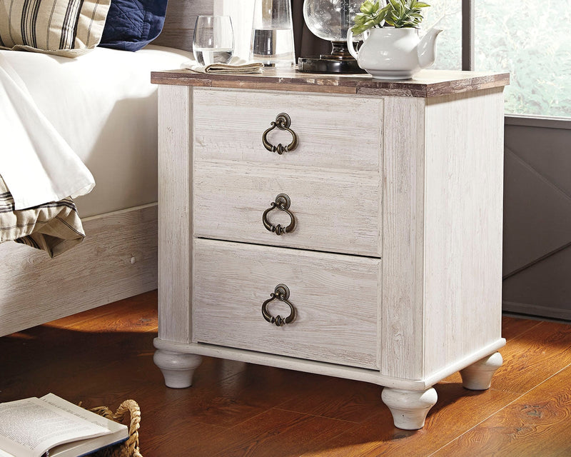 Willowton Whitewash Queen Panel Bed, Dresser, Mirror, and Nightstand from Ashley - Luna Furniture