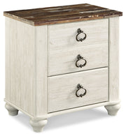 Willowton Whitewash Queen Sleigh Bed with Mirrored Dresser and Nightstand from Ashley - Luna Furniture