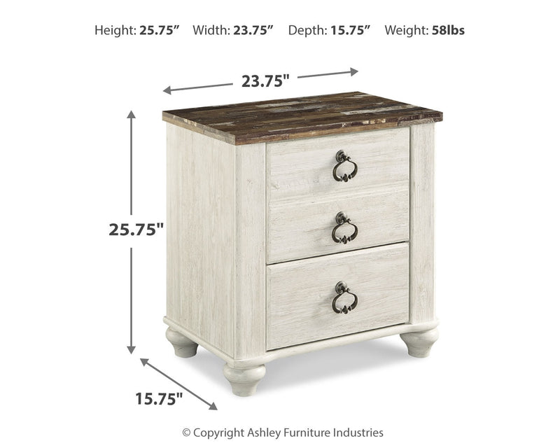 Willowton Whitewash Queen Sleigh Bed with Mirrored Dresser and Nightstand from Ashley - Luna Furniture