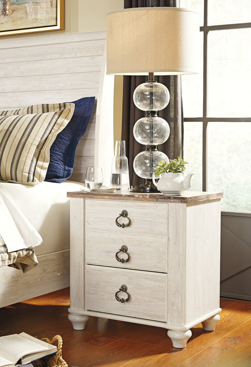 Willowton Whitewash Queen Sleigh Bed, Dresser, Mirror, Chest and Nightstand from Ashley - Luna Furniture
