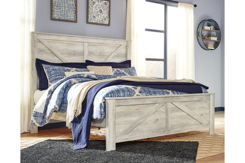 Bellaby Whitewash King Crossbuck Panel Bed from Ashley - Luna Furniture