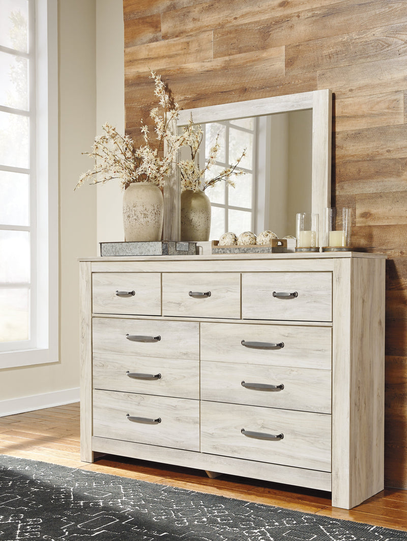 Bellaby Whitewash Queen Panel Bed, Dresser, Mirror, and Nightstand from Ashley - Luna Furniture