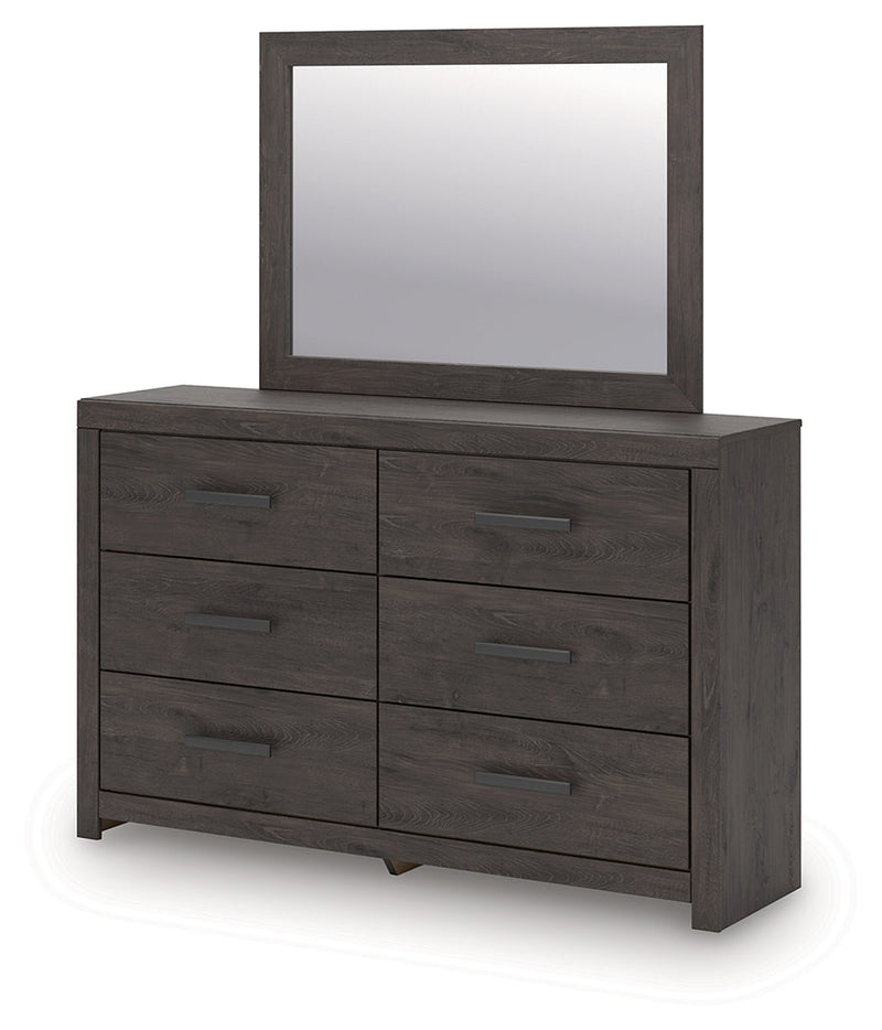 Prendonea Dark Charcoal Queen Panel Bed, Dresser, Mirror and Nightstand from Ashley - Luna Furniture