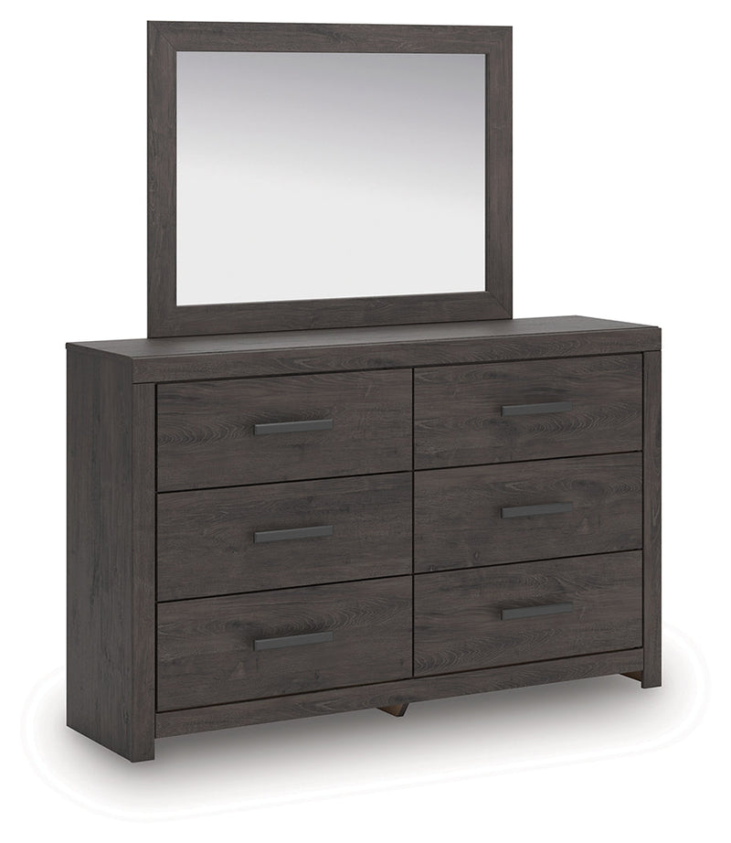 Prendonea Dark Charcoal Queen Panel Bed, Dresser, Mirror and Nightstand from Ashley - Luna Furniture