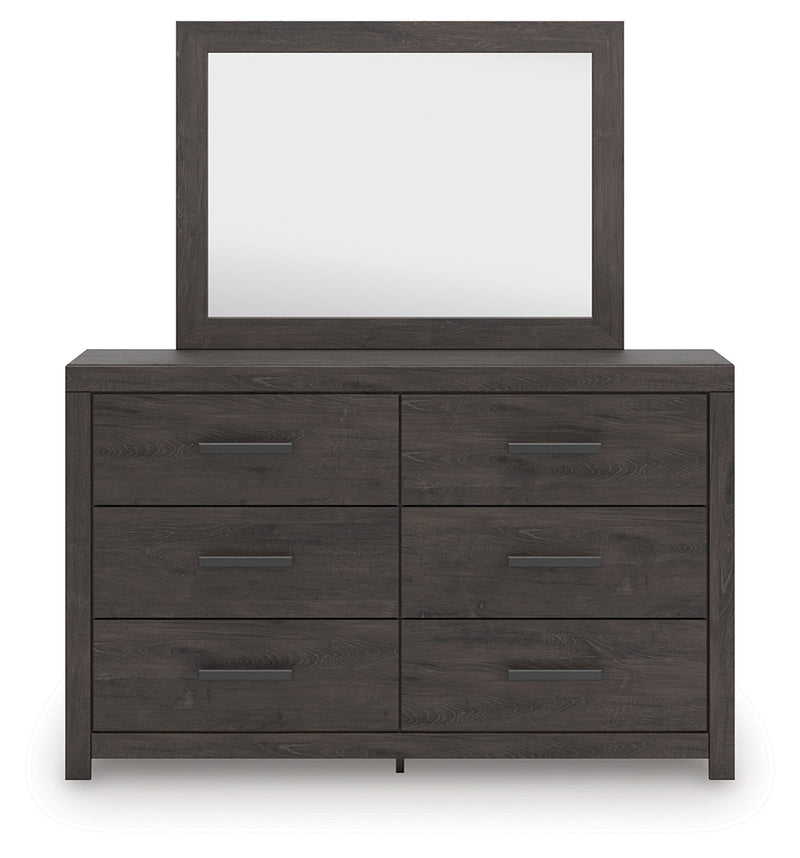 Prendonea Dark Charcoal King Panel Bed, Dresser, Mirror and Nightstand from Ashley - Luna Furniture