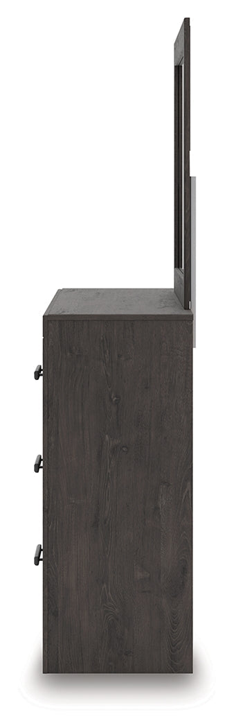 Prendonea Dark Charcoal King Panel Bed, Dresser, Mirror and Nightstand from Ashley - Luna Furniture