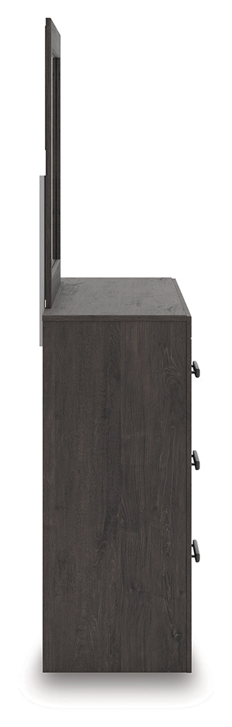 Prendonea Dark Charcoal King Panel Bed, Dresser, Mirror and Nightstand from Ashley - Luna Furniture