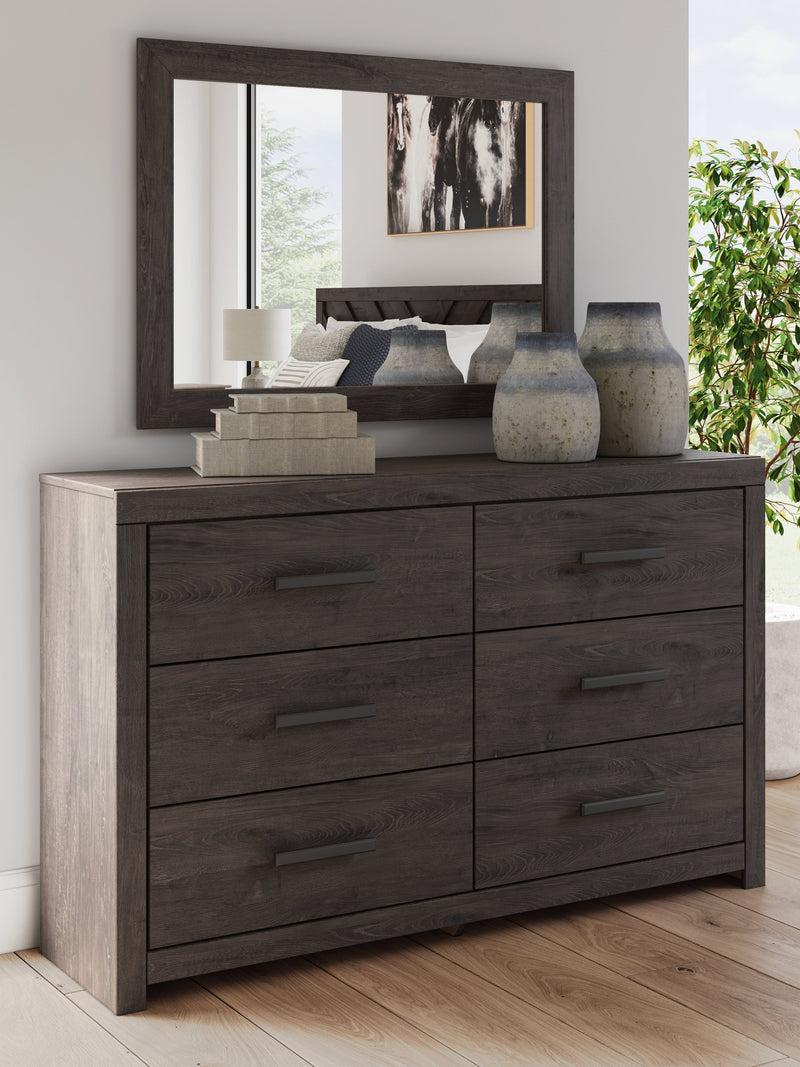 Prendonea Dark Charcoal Queen Panel Bed, Dresser, Mirror and Nightstand from Ashley - Luna Furniture