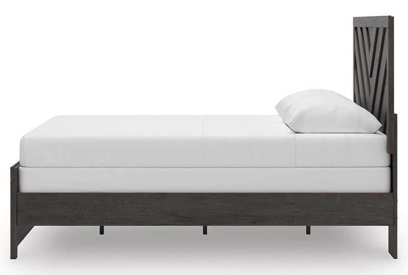Prendonea Dark Charcoal Queen Panel Bed, Dresser, Mirror and Nightstand from Ashley - Luna Furniture