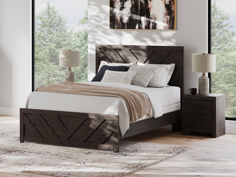 Prendonea Dark Charcoal Queen Panel Bed, Dresser, Mirror and Nightstand from Ashley - Luna Furniture