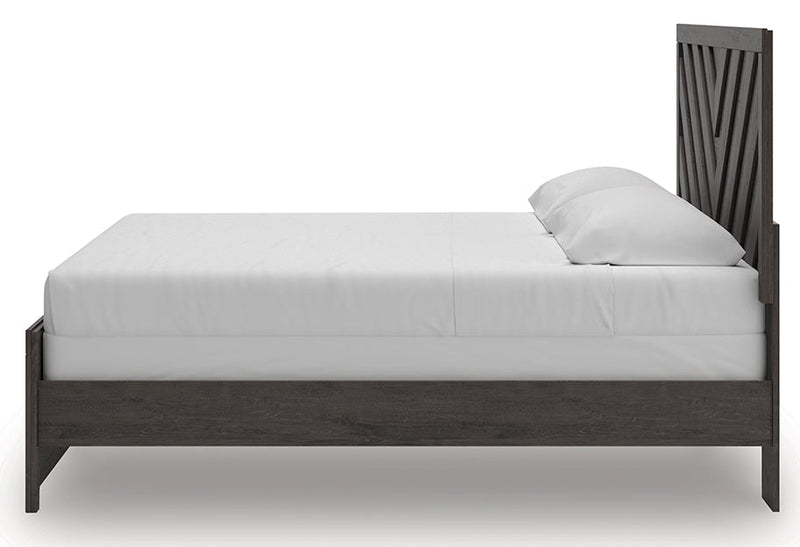 Prendonea Dark Charcoal King Panel Bed, Dresser, Mirror and Nightstand from Ashley - Luna Furniture