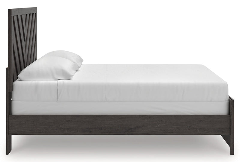 Prendonea Dark Charcoal King Panel Bed, Dresser, Mirror and Nightstand from Ashley - Luna Furniture