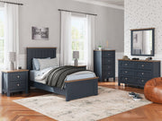 Landocken Twin Panel Bed, Dresser and Mirror in Brown/Blue from Ashley - Luna Furniture