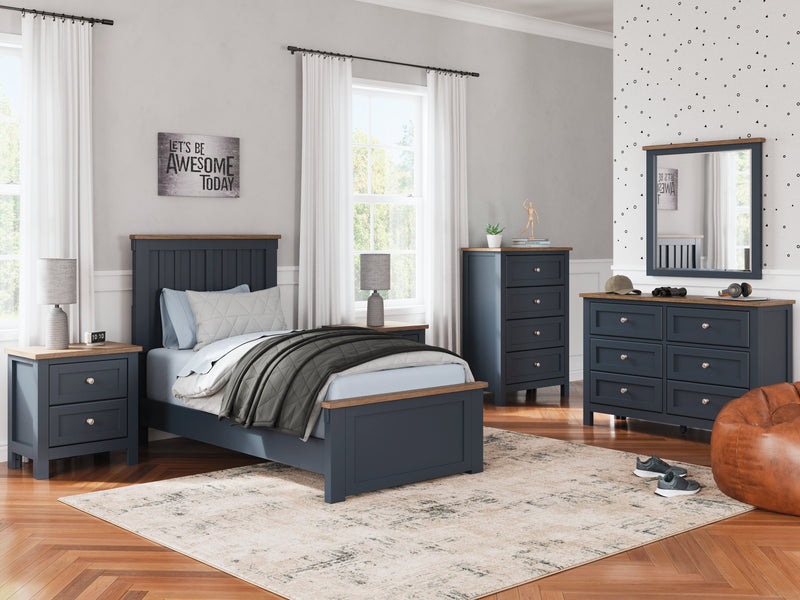 Landocken Twin Panel Bed, Dresser and Mirror in Brown/Blue from Ashley - Luna Furniture