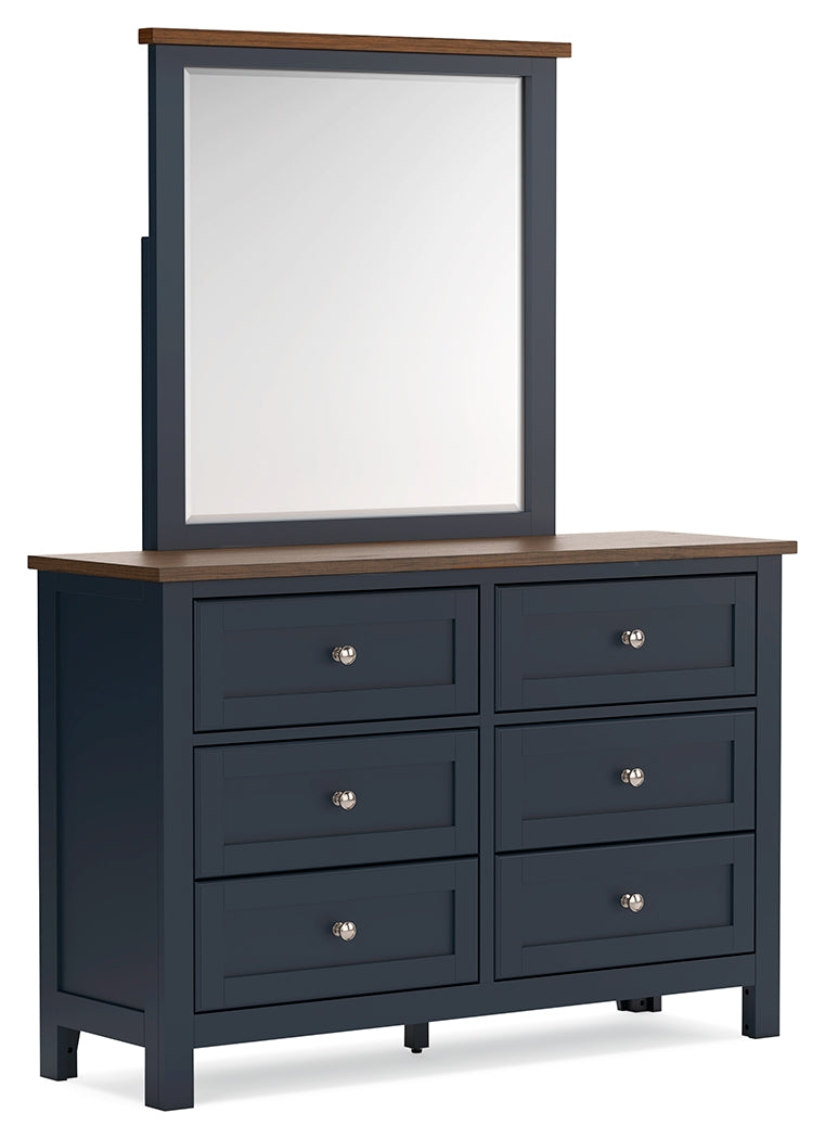 Landocken Full Panel Bed, Dresser and Mirror in Brown/Blue from Ashley - Luna Furniture