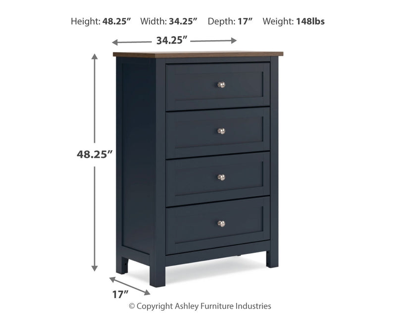Landocken Brown/Blue Twin Panel Bed, Chest and Nightstand from Ashley - Luna Furniture