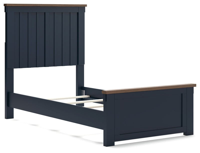 Landocken Twin Panel Bed, Dresser and Mirror in Brown/Blue from Ashley - Luna Furniture