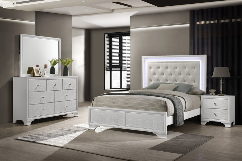 Lyssa Oat and Frost Queen LED Upholstered Panel Bed from Crown Mark - Luna Furniture