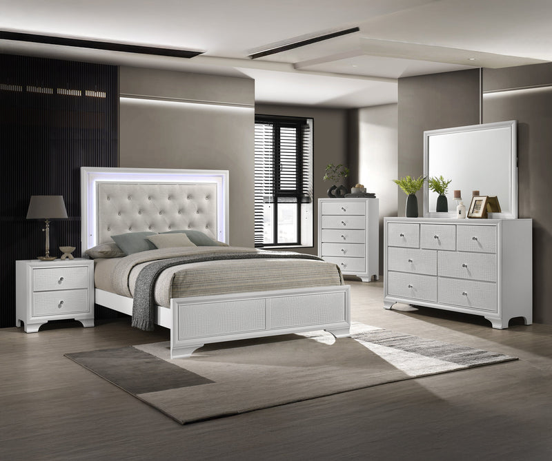 Lyssa Oat and Frost LED Upholstered Panel Bedroom Set from Crown Mark - Luna Furniture