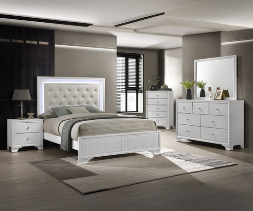 Lyssa Oat and Frost LED Upholstered Panel Bedroom Set from Crown Mark - Luna Furniture