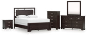 Covetown Dark Brown Queen Panel Bed, Dresser, Mirror, Chest and Nightstand from Ashley - Luna Furniture