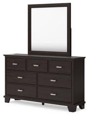 Covetown Dark Brown Twin Panel Bed with Mirrored Dresser from Ashley - Luna Furniture