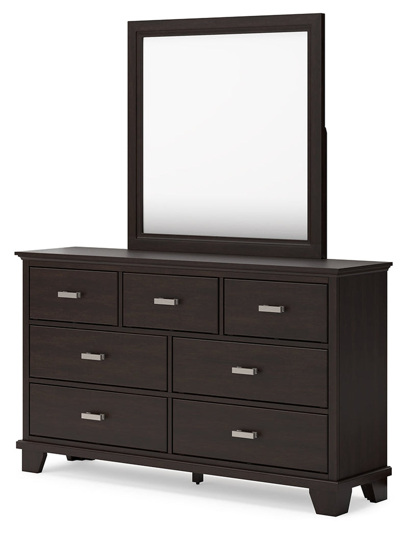 Covetown Dark Brown Twin Panel Bed with Mirrored Dresser from Ashley - Luna Furniture