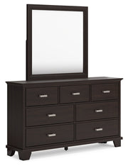 Covetown Dark Brown Queen Panel Bed, Dresser, Mirror, Chest and Nightstand from Ashley - Luna Furniture