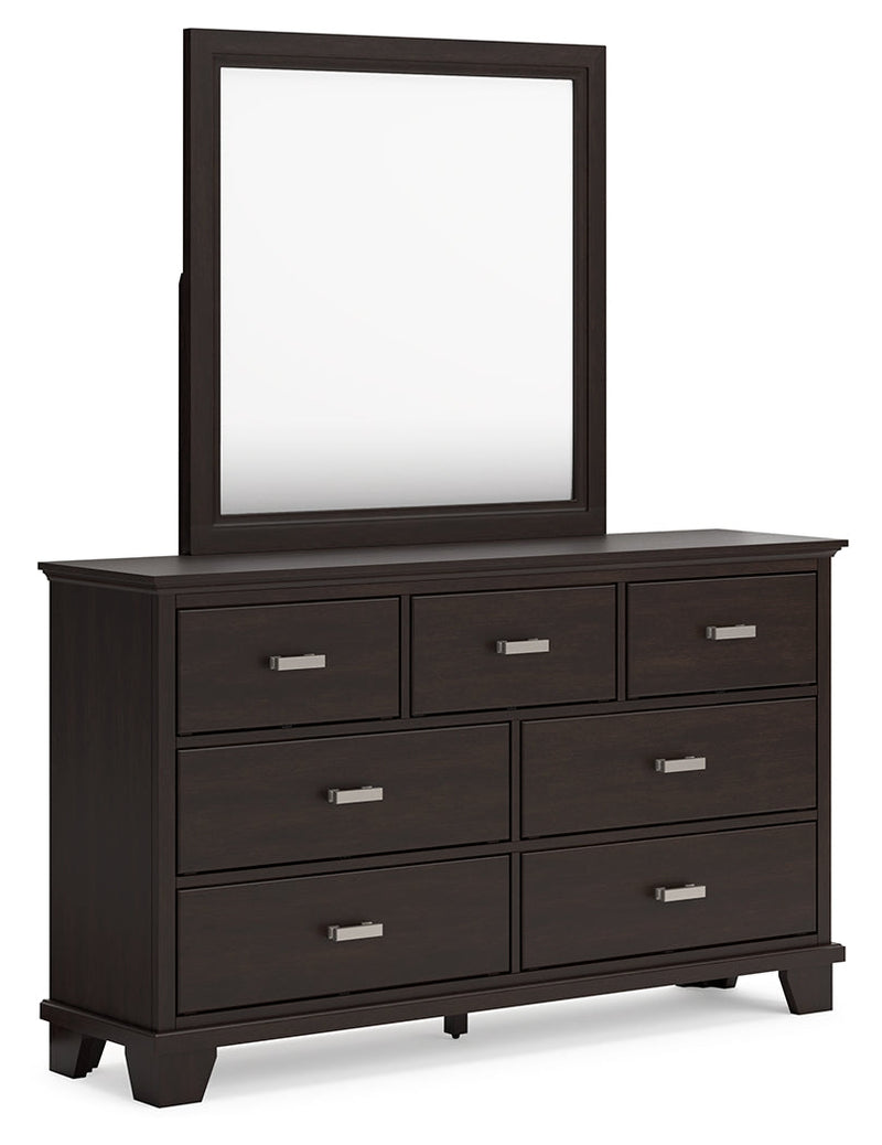 Covetown Dark Brown Full Panel Bed with Mirrored Dresser from Ashley - Luna Furniture