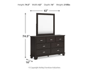 Covetown Dark Brown King Panel Bed with Mirrored Dresser from Ashley - Luna Furniture