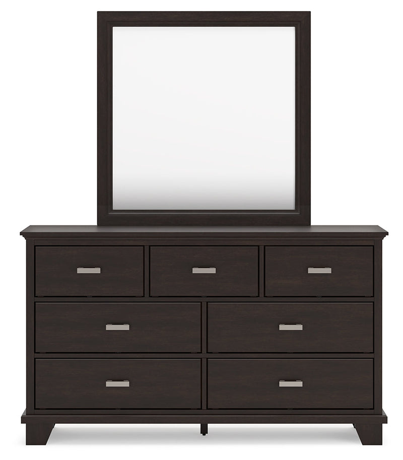 Covetown Dark Brown Queen Panel Bed, Dresser, Mirror, Chest and Nightstand from Ashley - Luna Furniture