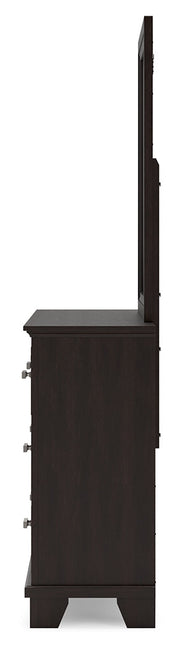 Covetown Dark Brown King Panel Bed with Mirrored Dresser from Ashley - Luna Furniture