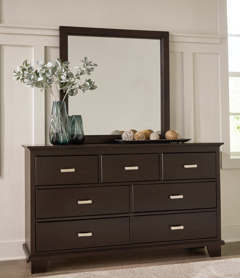 Covetown Dark Brown Queen Panel Bed, Dresser, Mirror, Chest and Nightstand from Ashley - Luna Furniture