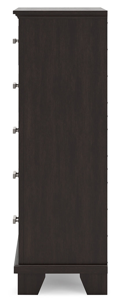 Covetown Dark Brown Queen Panel Bed, Dresser, Mirror, Chest and Nightstand from Ashley - Luna Furniture