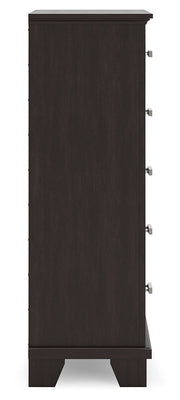 Covetown Dark Brown Queen Panel Bed, Dresser, Mirror, Chest and Nightstand from Ashley - Luna Furniture