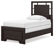 Covetown Dark Brown Twin Panel Bed with Mirrored Dresser from Ashley - Luna Furniture
