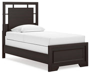 Covetown Dark Brown Twin Panel Bed with Mirrored Dresser from Ashley - Luna Furniture