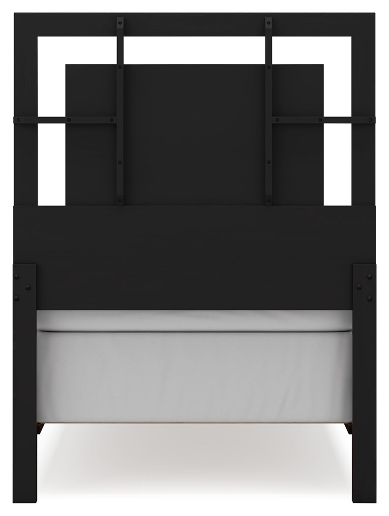 Covetown Dark Brown Twin Panel Bed with Mirrored Dresser from Ashley - Luna Furniture