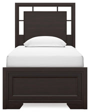 Covetown Dark Brown Twin Panel Bed with Mirrored Dresser from Ashley - Luna Furniture