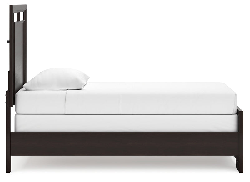 Covetown Dark Brown Twin Panel Bed with Mirrored Dresser from Ashley - Luna Furniture