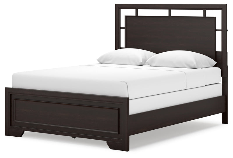 Covetown Dark Brown Queen Panel Bed, Dresser, Mirror, Chest and Nightstand from Ashley - Luna Furniture
