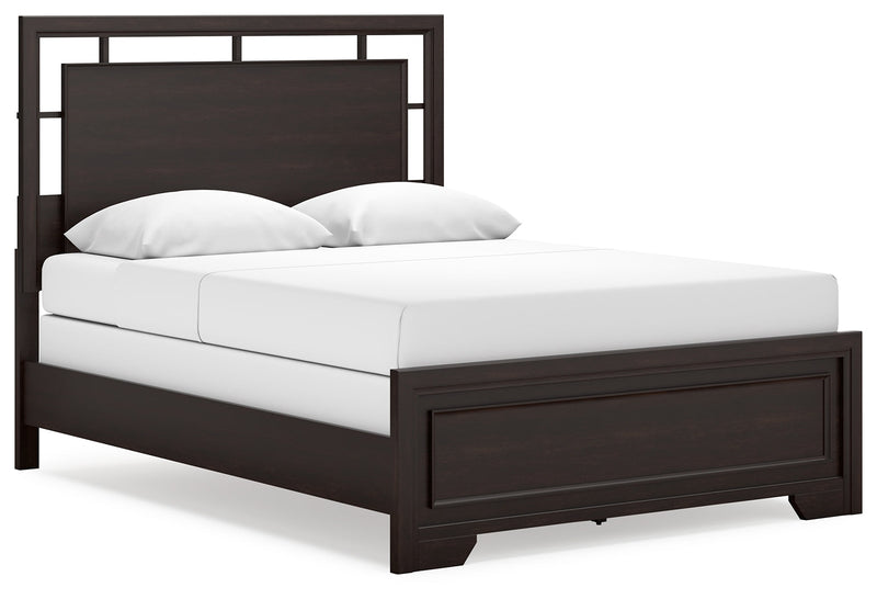 Covetown Dark Brown Queen Panel Bed, Dresser, Mirror, Chest and Nightstand from Ashley - Luna Furniture