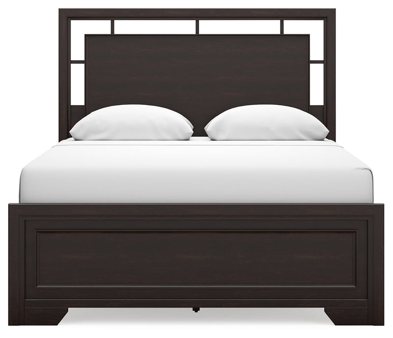 Covetown Dark Brown Queen Panel Bed, Dresser, Mirror, Chest and Nightstand from Ashley - Luna Furniture