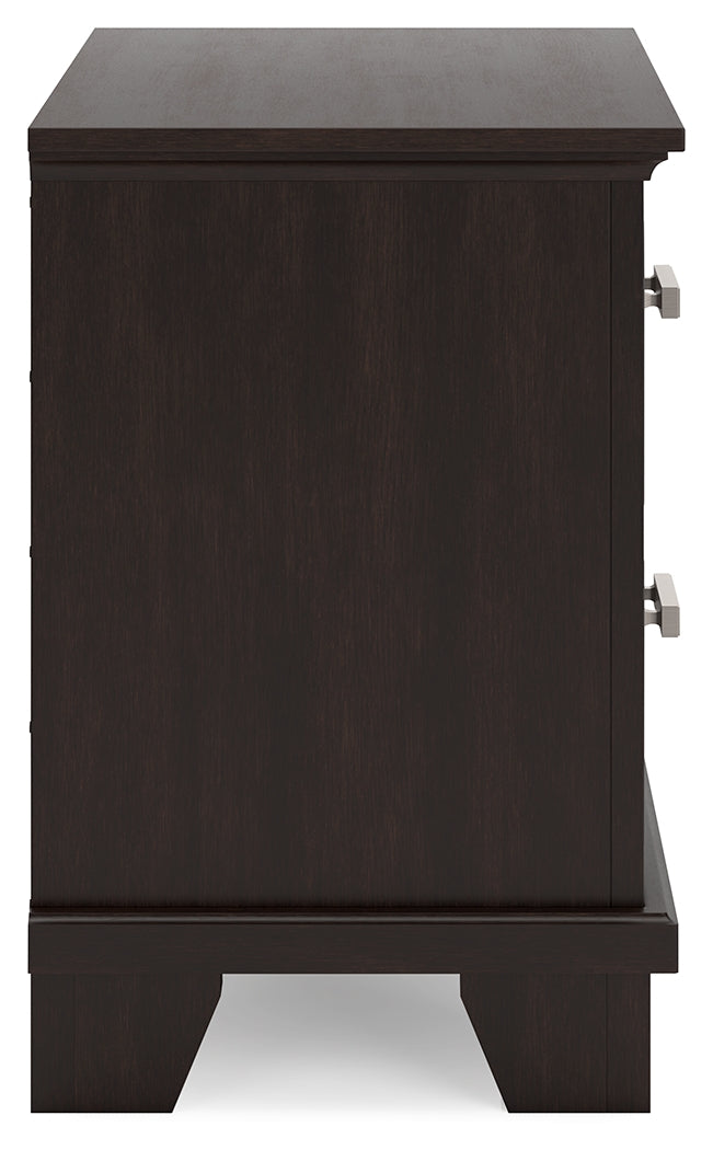 Covetown Dark Brown Queen Panel Bed, Dresser, Mirror, Chest and Nightstand from Ashley - Luna Furniture