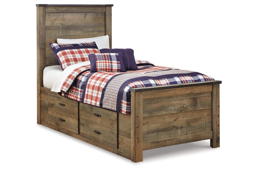Trinell Brown Twin Panel Bed with 2 Storage Drawers from Ashley - Luna Furniture